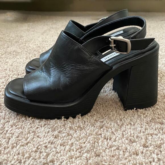 Steve Madden Leather Forza Sandal US 7 Black Block Heel Slingback Chunky Y2K - Picture 11 of 12